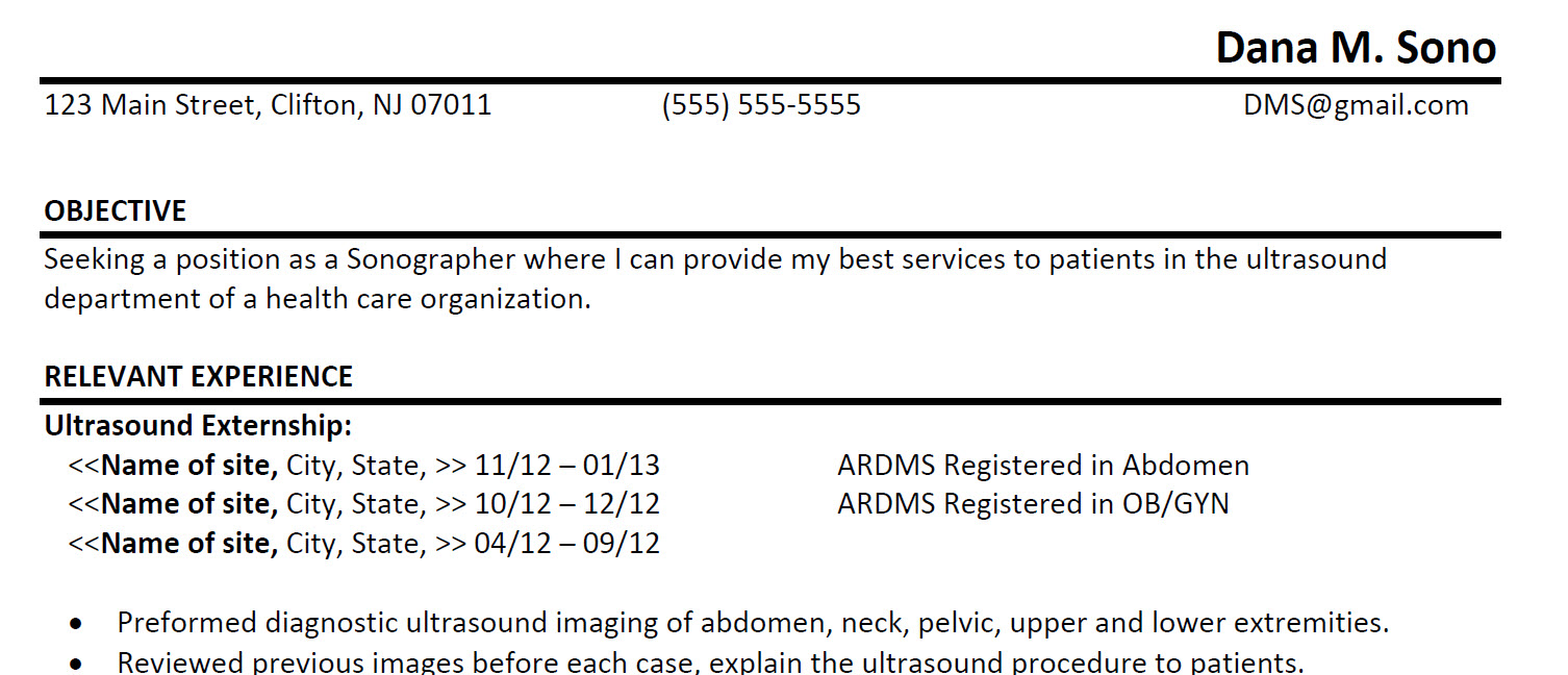 Diagnostic Medical Sonography Resume Sample 1