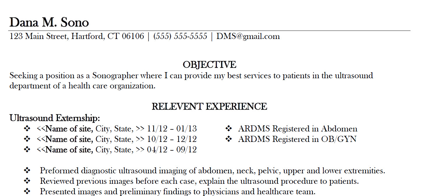 Diagnostic Medical Sonography Resume Sample 2