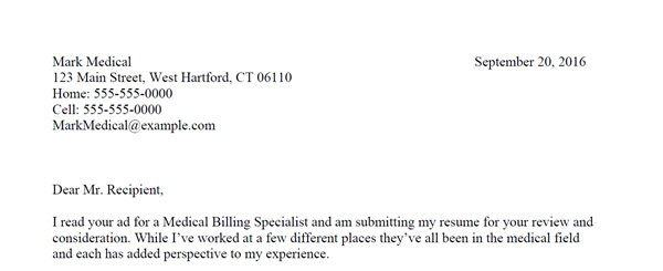 medical billing and coding cover letter samples