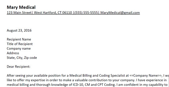 Medical Coding and Billing Cover Letter Sample 2