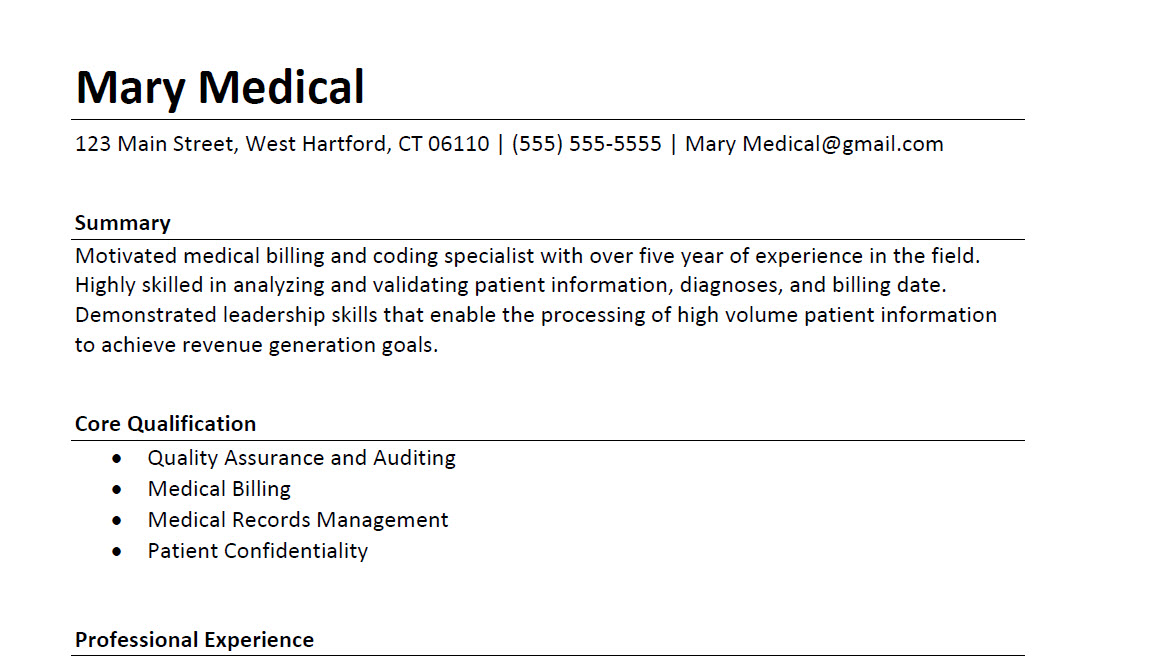 Medical Coding and Billing Resume Sample 2