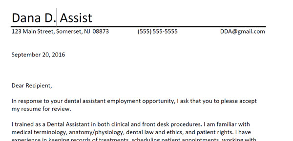 Sample Dental Assisting Cover Letter