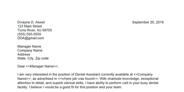 Sample Dental Assisting Cover Letter