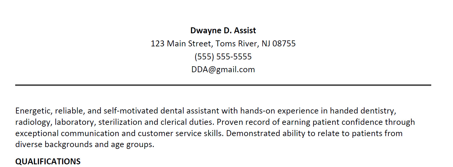 Dental Assisting Resume Sample